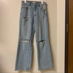Zara Flare Light Wash Ripped Jeans
